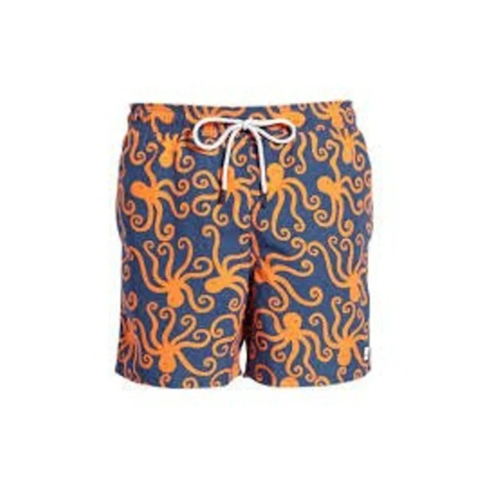 Tom & Teddy Boys Octopus Print Swim Trunks Navy Blue Orange 7/8
